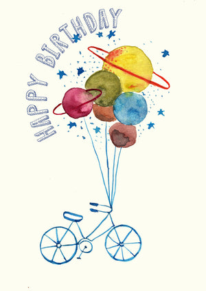 Happy Birthday - Bikes And Planets - Greetings Card