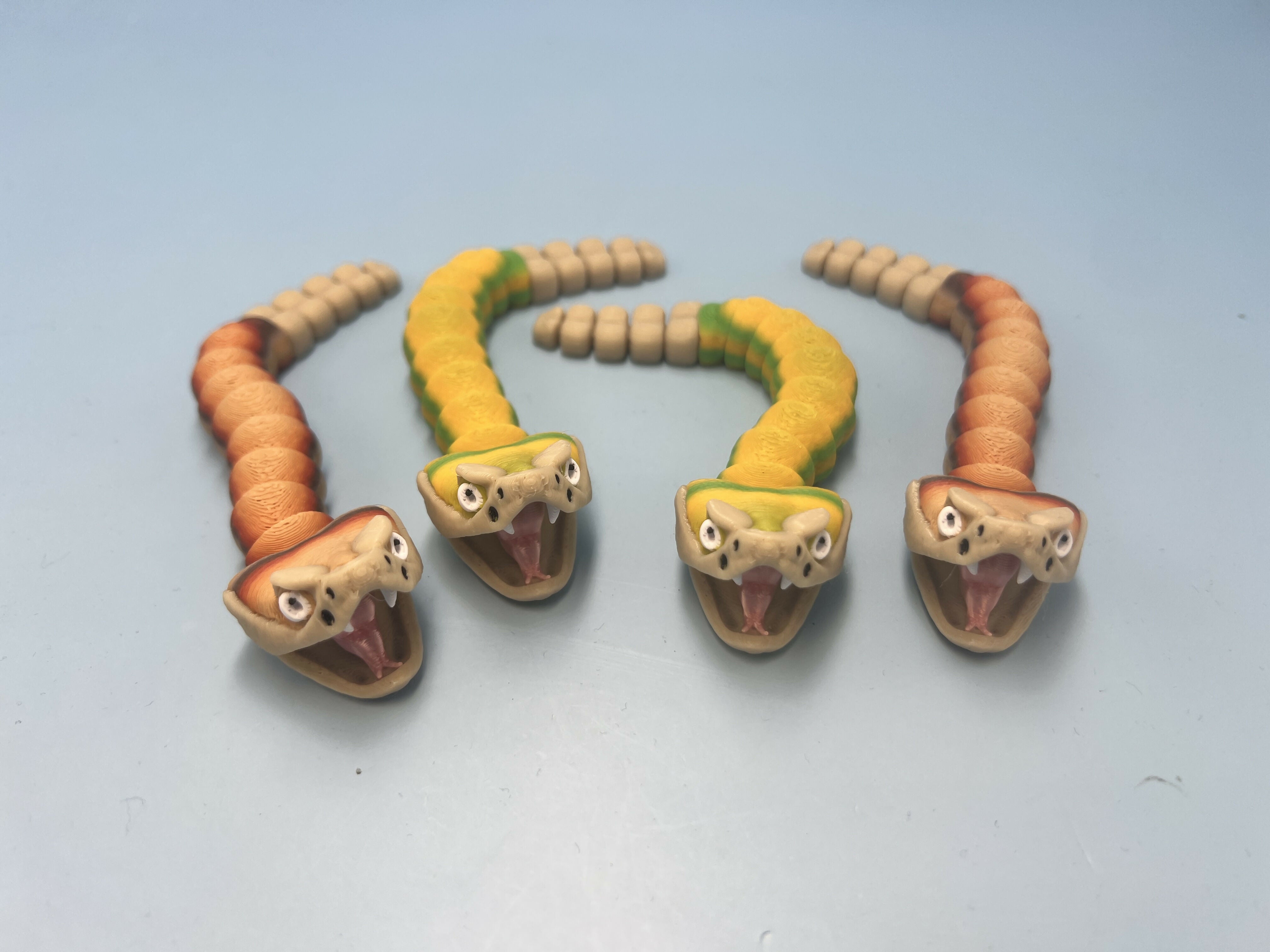 3D Printed SMALL: Articulated Sensory Fidget Animal friends Rattle Snakes (GREEN/YELLOW) & (BROWN/TAN) 14.5cm