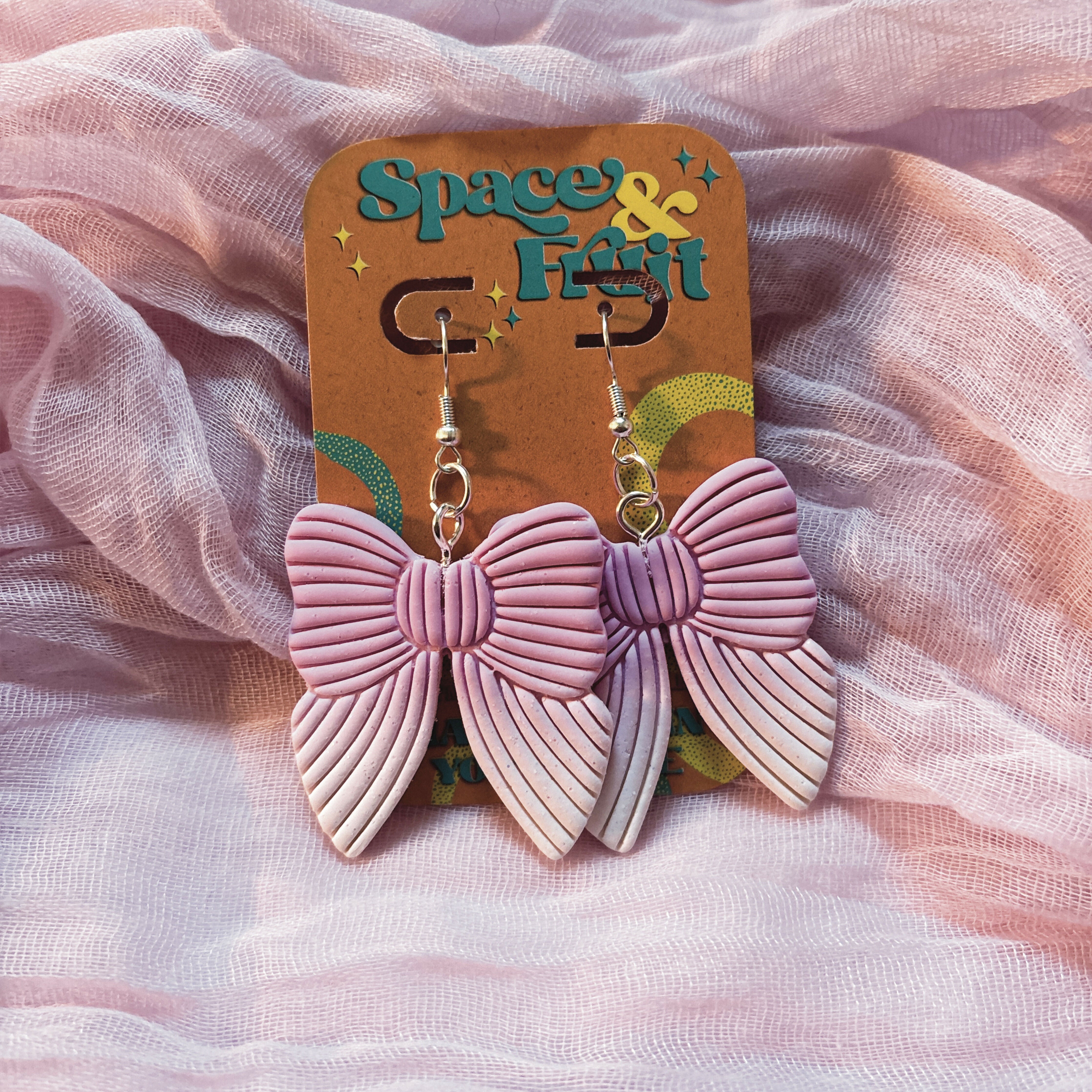 Ribbed Ombré Bow Polymer Clay Earrings