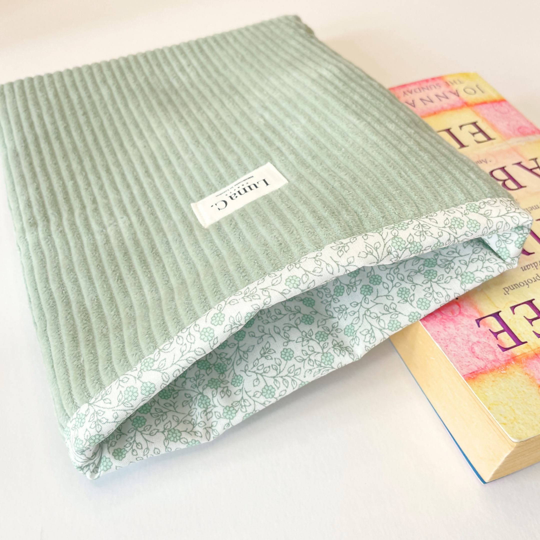 Sage Green Corduroy Floral Lining Book Sleeve