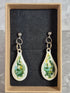 Handcrafted Teardrop Shaped White, Green, Teal And Yellow Earrings