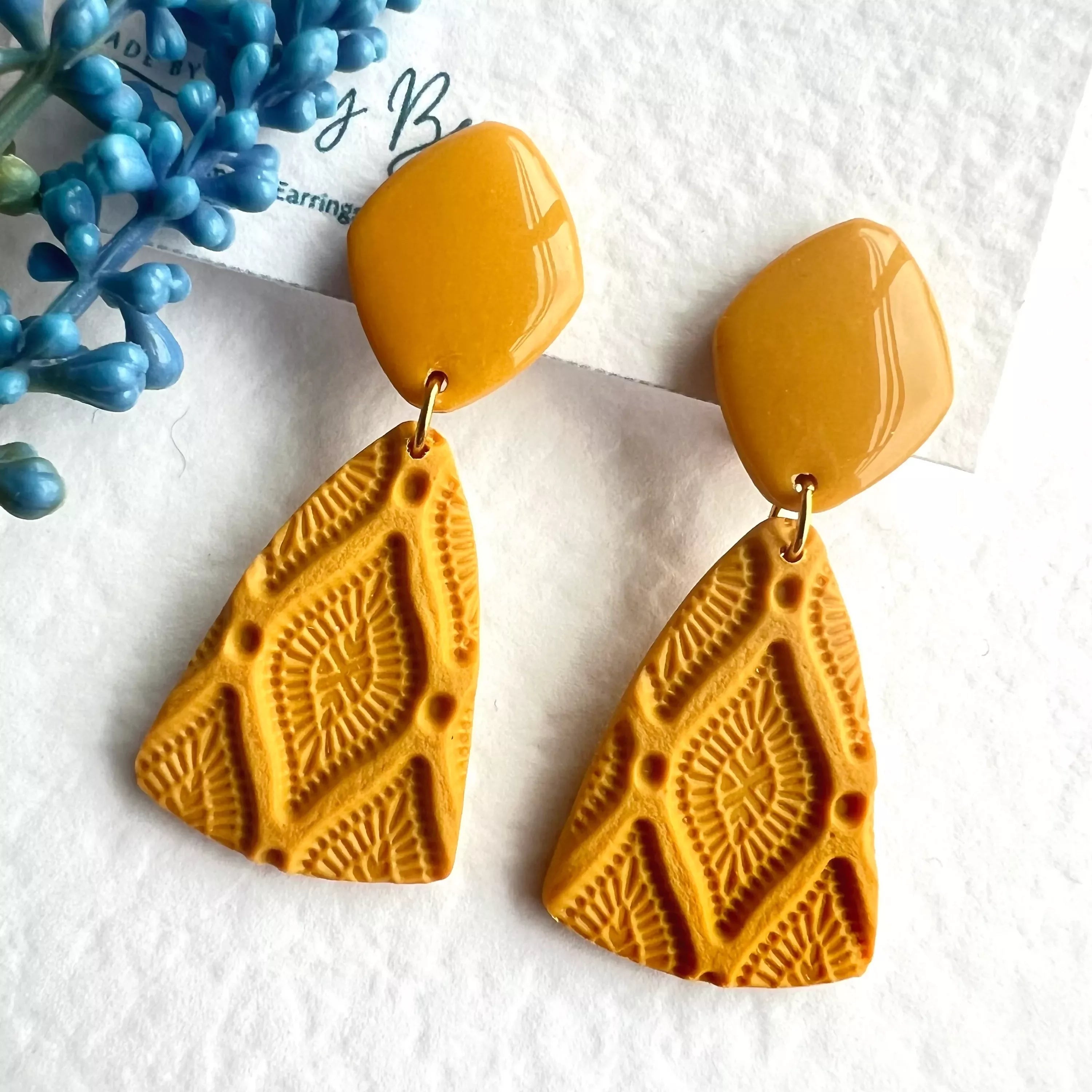 Dainty Clip On Dangle Earrings / Boho Polymer Clay Earrings for Non Pierced Ears