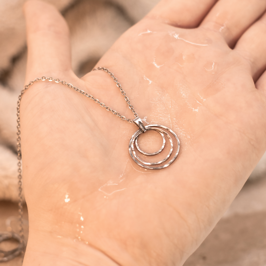 Hammered Triple Circle Stainless Steel Necklace