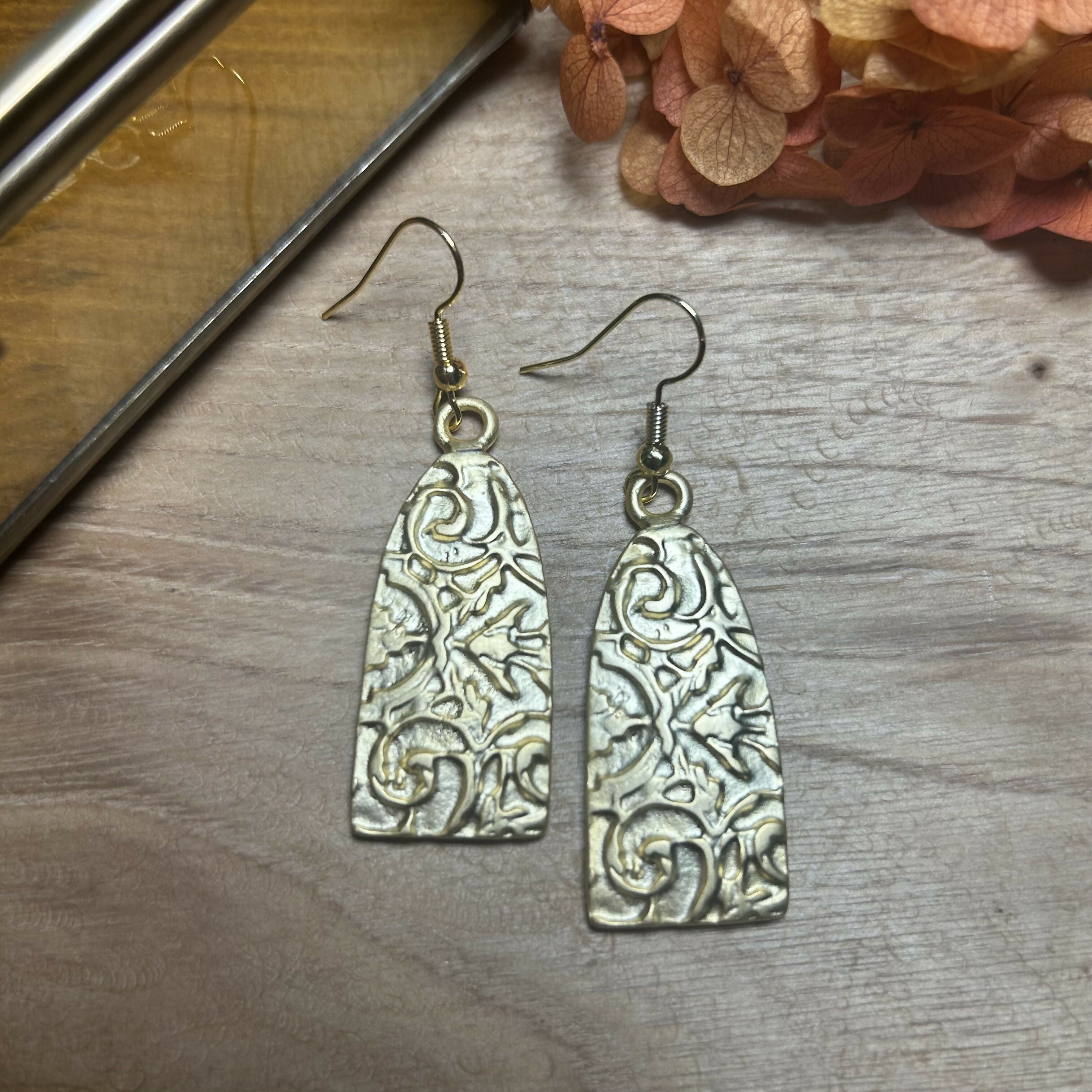 Lovely Large Gold Plated Patterned Earrings