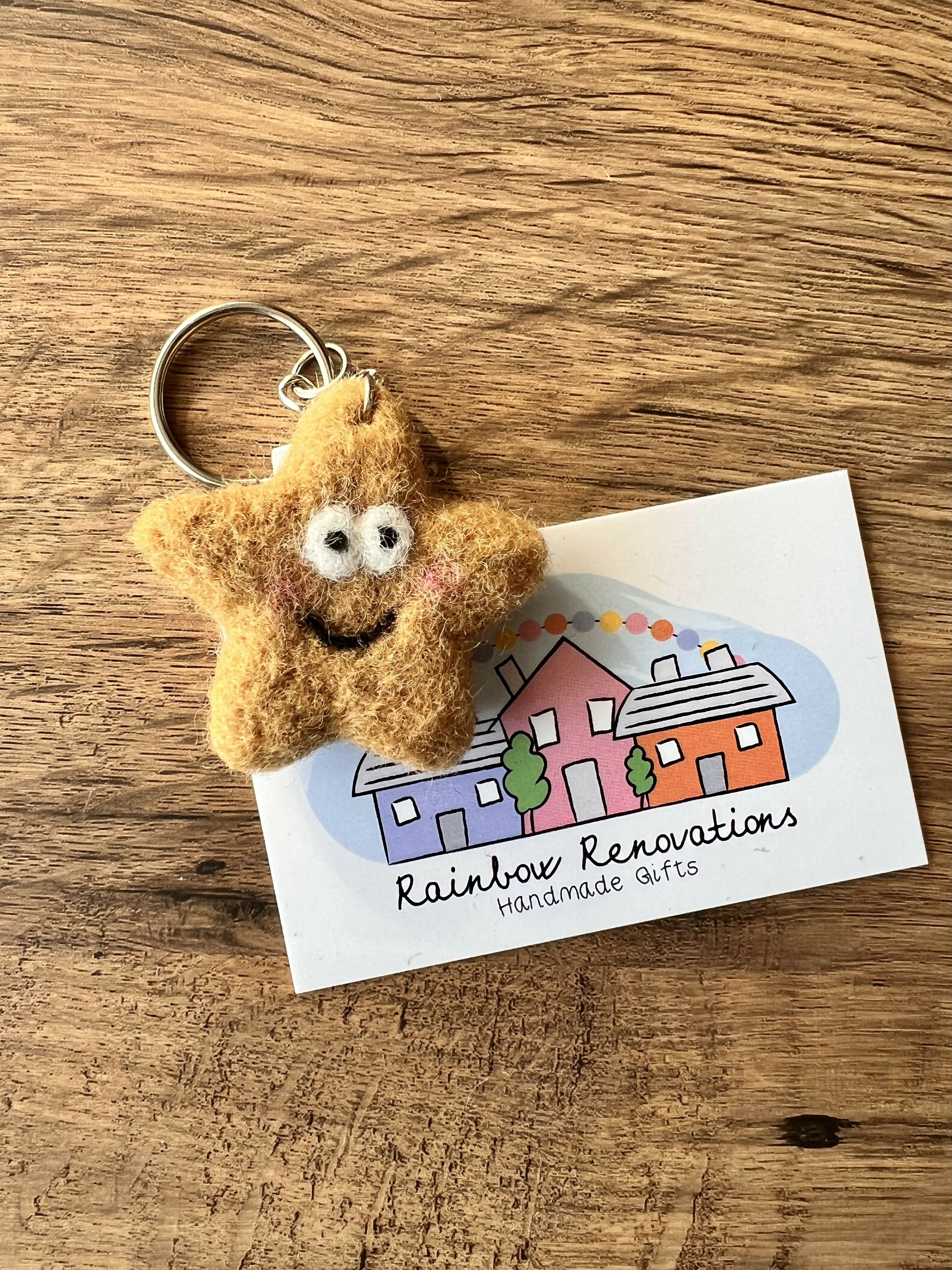 Felted Smiley Star Keyring