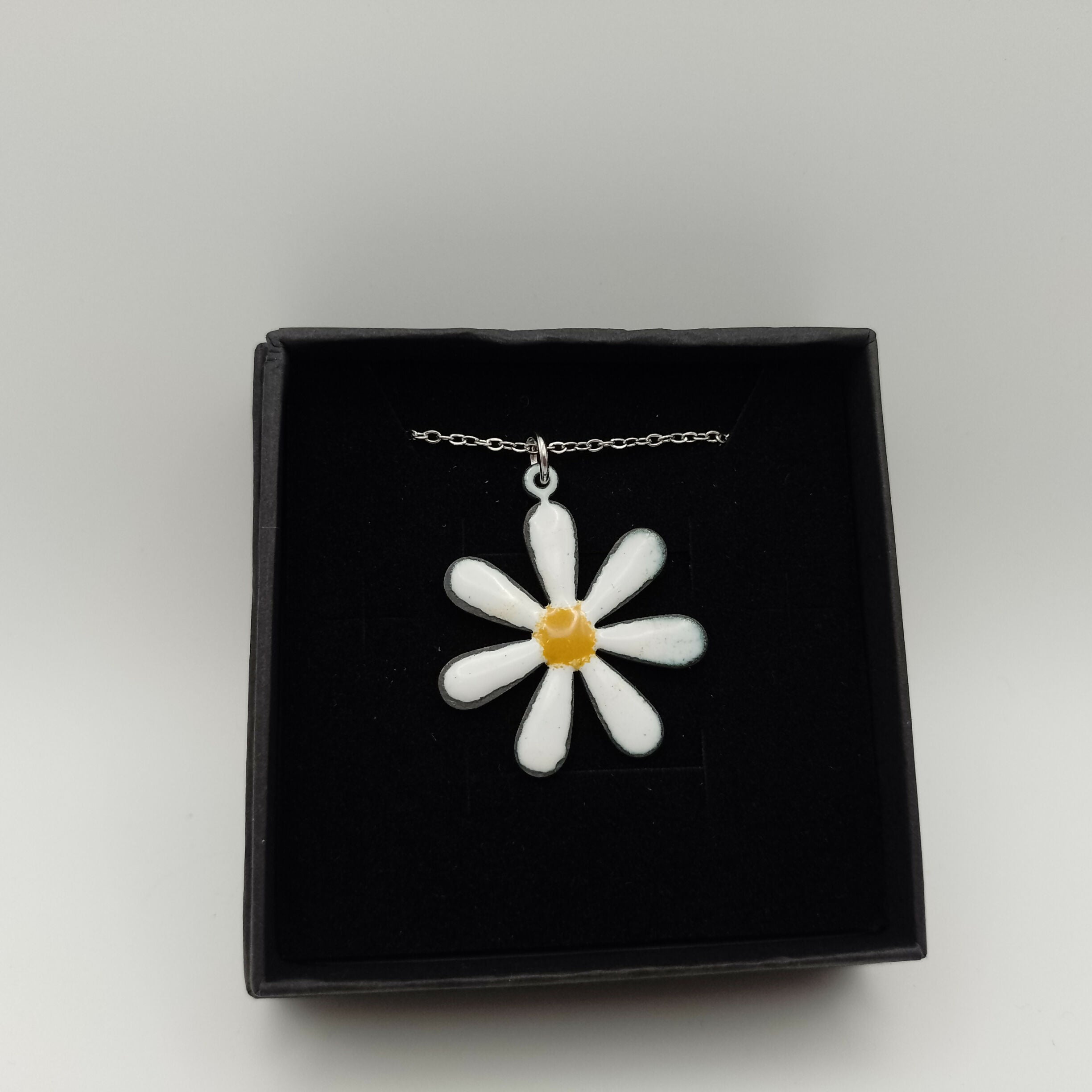 White and Yellow Daisy Enamel Pendant