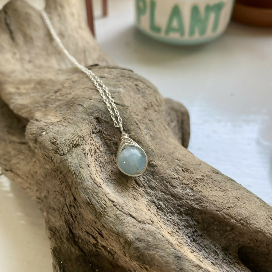 Aquamarine Drop Necklace, Sterling Silver