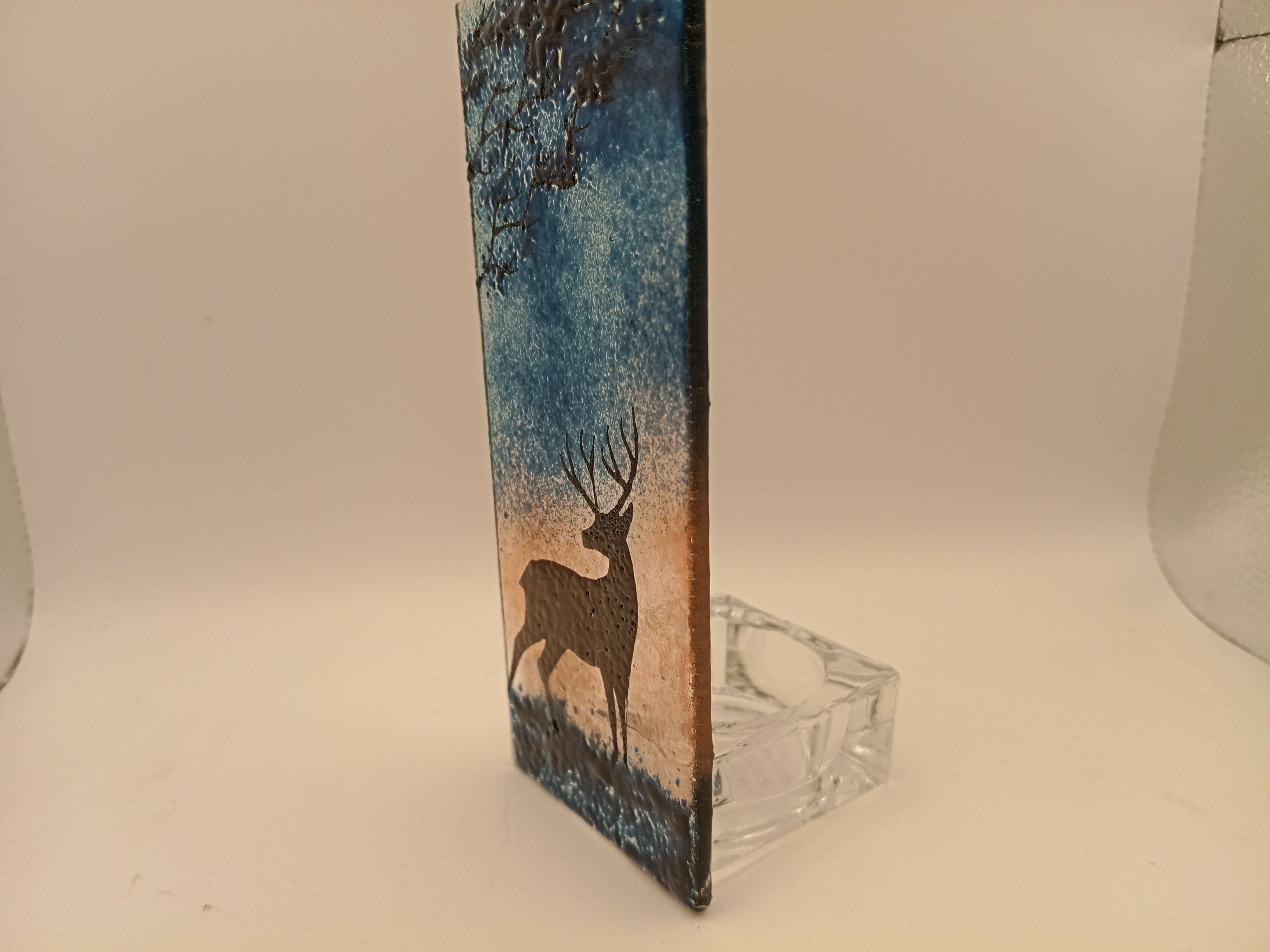 Fused Glass Silhouette Stag Tealight