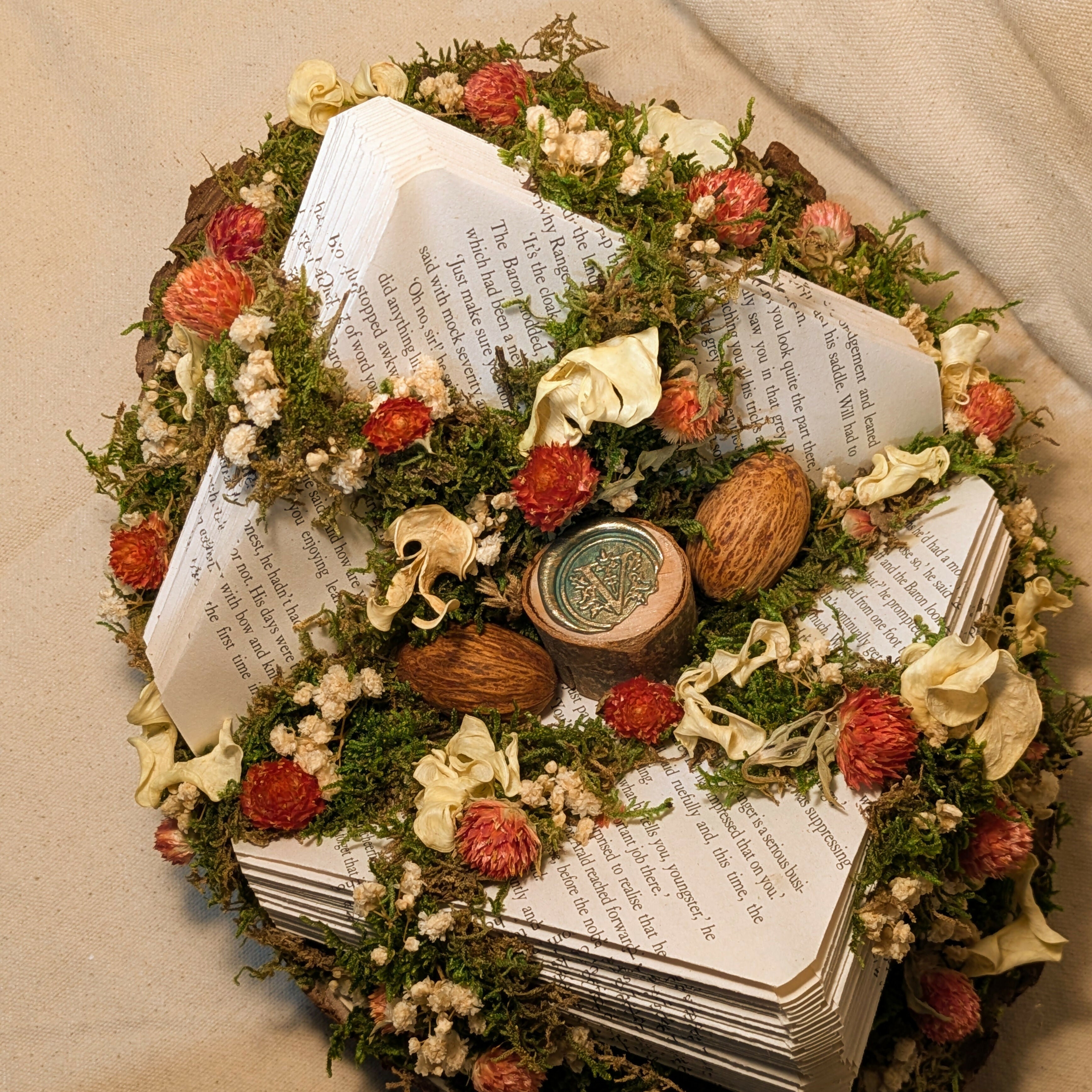 Floral Arrangement on Wooden Log