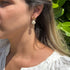 White Rose Drop Earrings with Green Leaf and Crystal Teardrop Detail