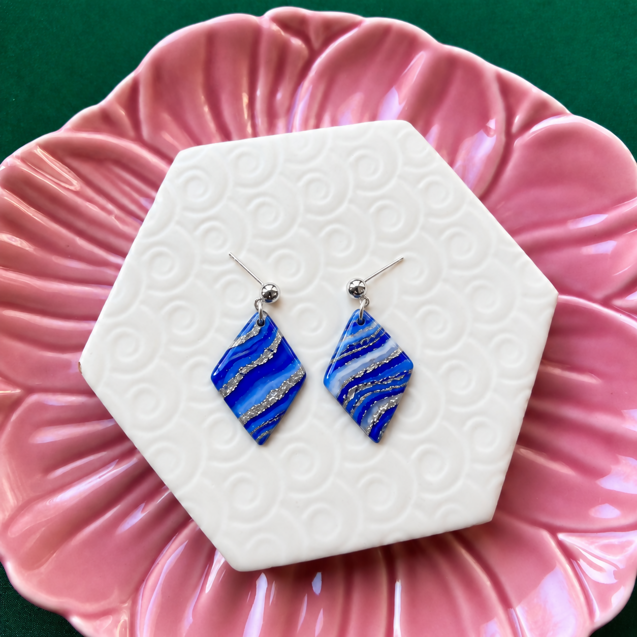 Iris Diamond Blue & Silver Faux Stone Earrings