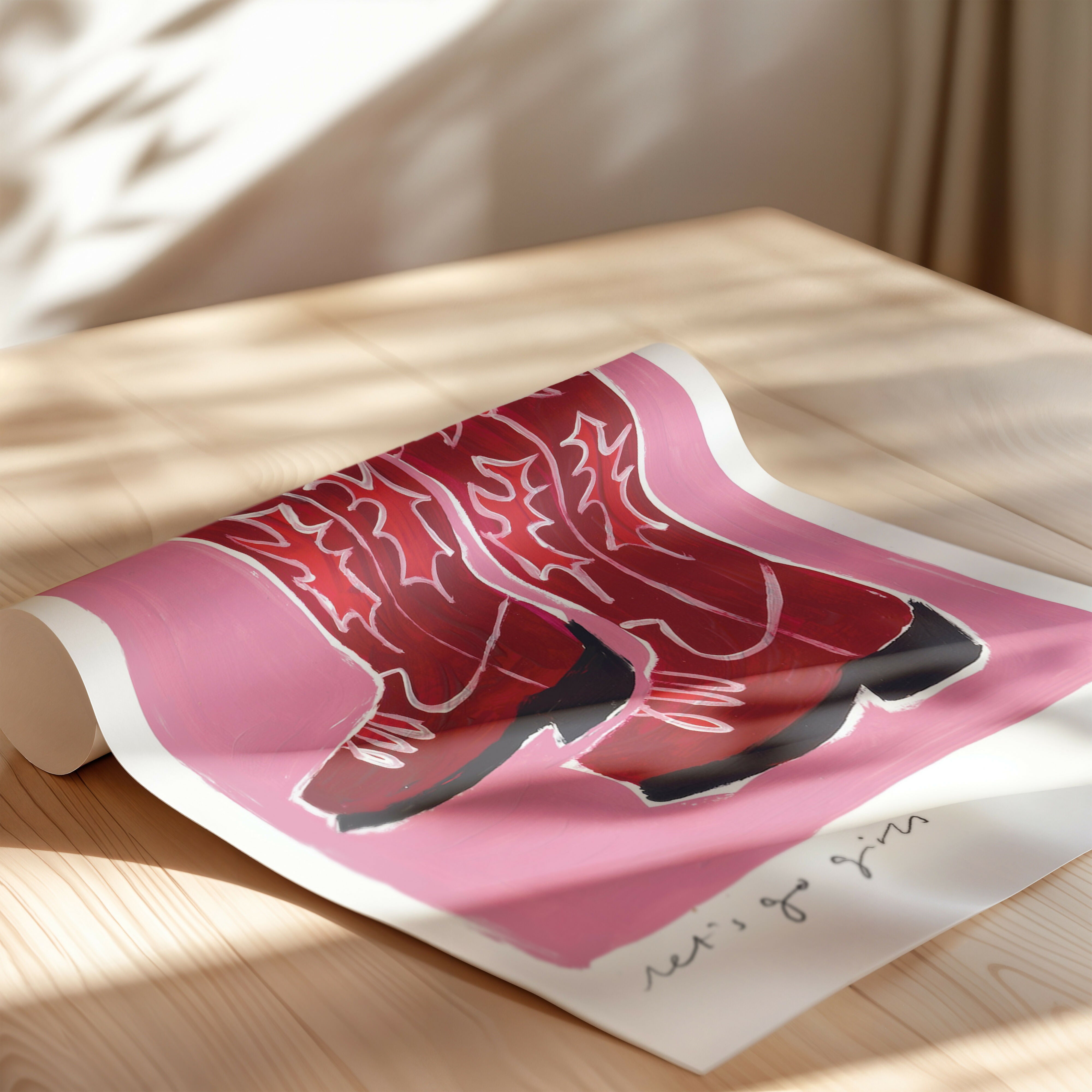Let's Go Girls Cowboy Boots Pink Art Print
