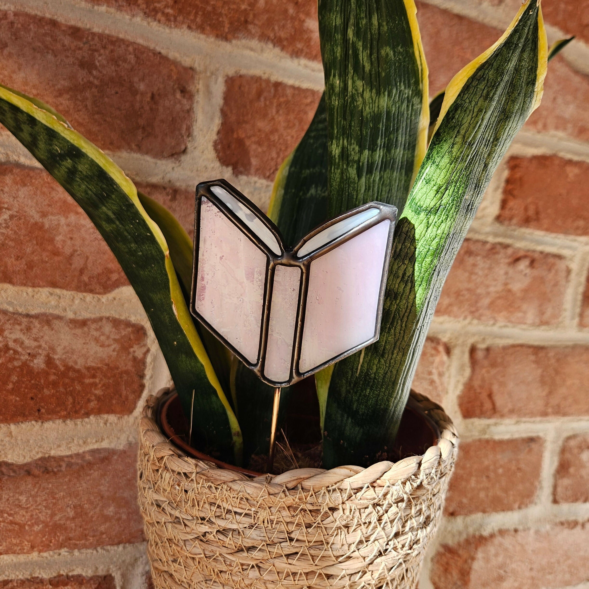 Pink Book Stained Glass Plantstake