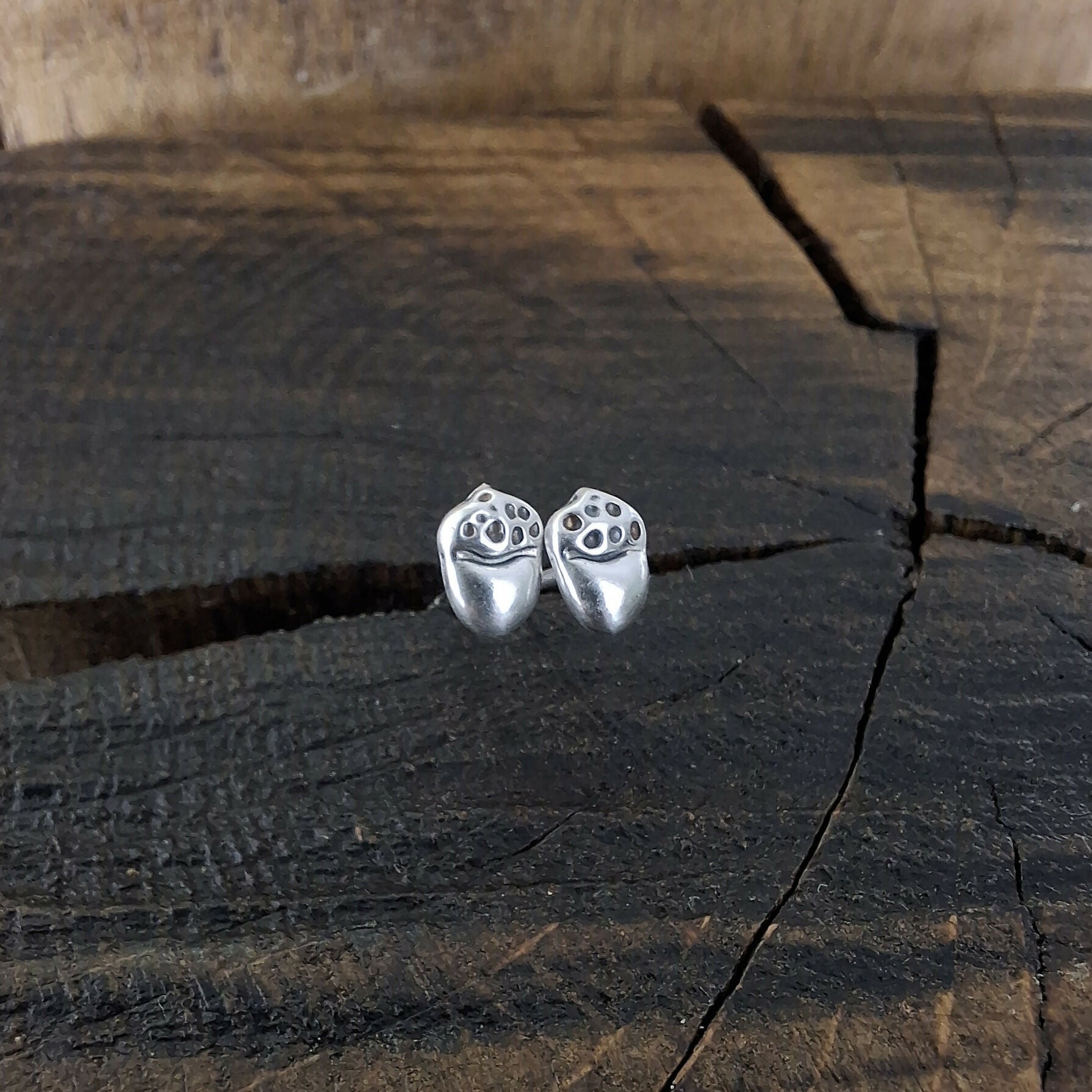 Tiny Handmade Silver Acorn Studs