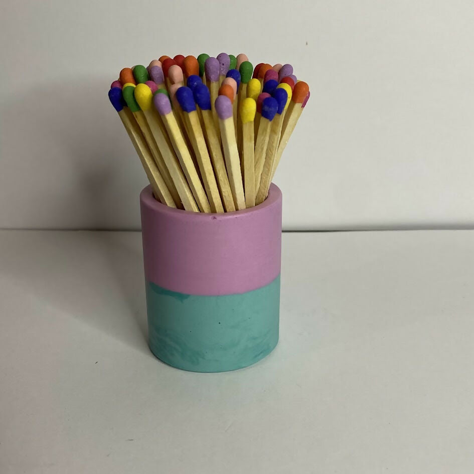 Jesmonite Match Holder Pot With Colourful Matches