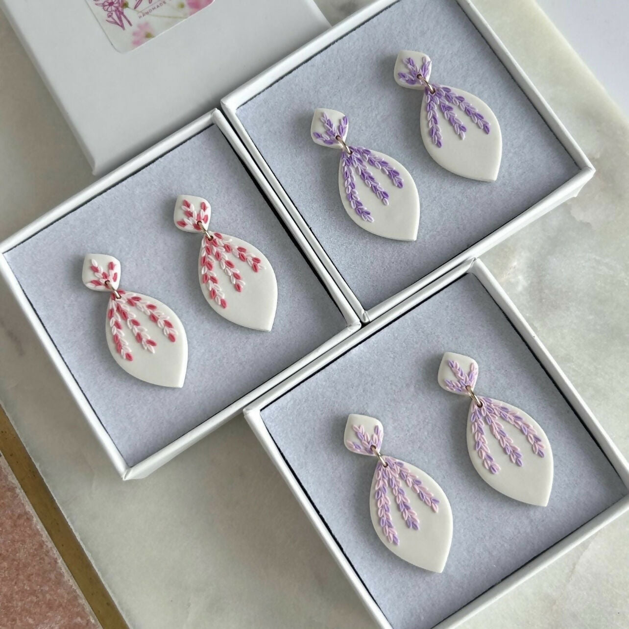 Tiny string of leaves Polymer Clay Earrings