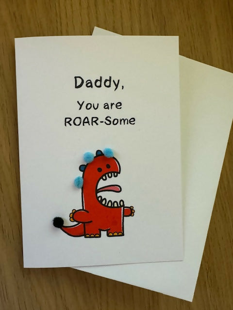 Daddy Dinosaur you are Roarsome - Pom Pom greeting card