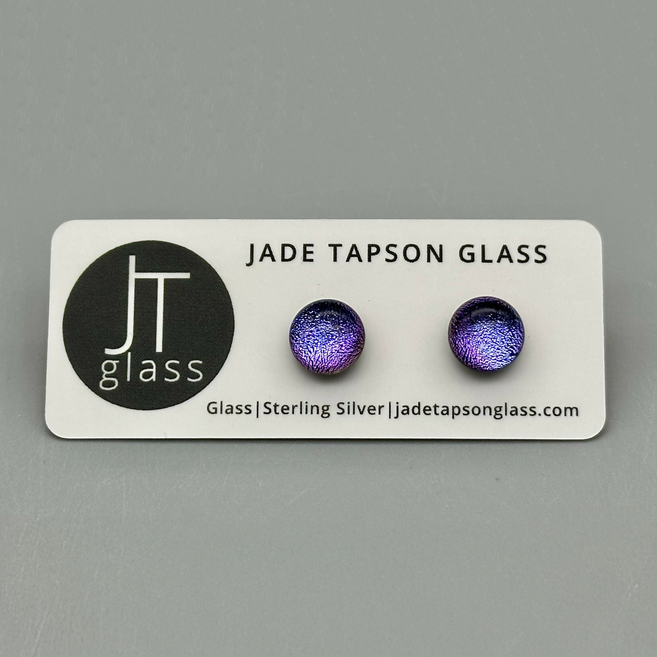 Pale Purple Dichroic Fused Glass Sterling Silver Stud Earrings - Handmade by Jade Tapson Glass.
