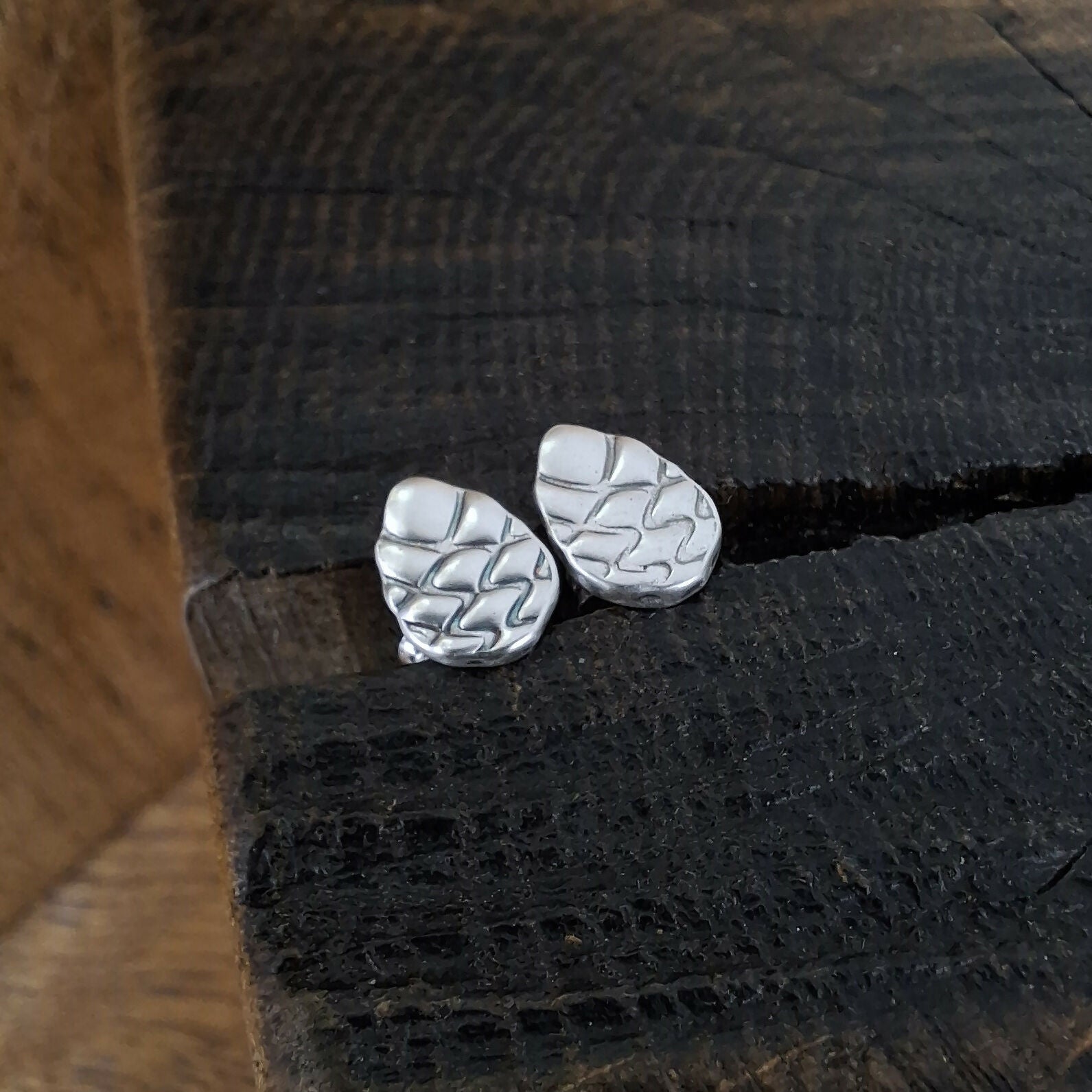 Handmade Silver Pinecone Studs