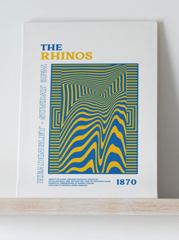 Leeds Rhinos Art Print PSYCHEDELIC Design in White