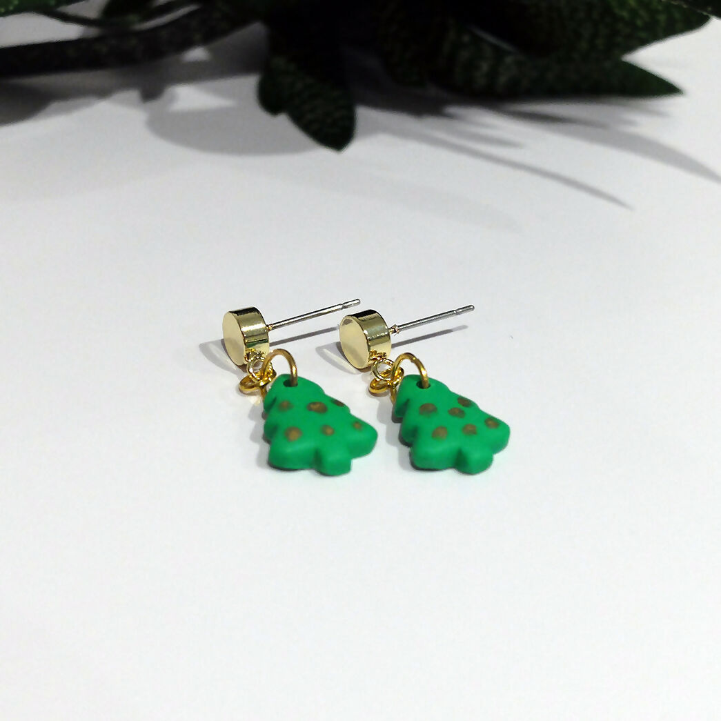 Christmas Tree Micro Dangle Earrings - Handmade Polymer Clay - Polly Plant