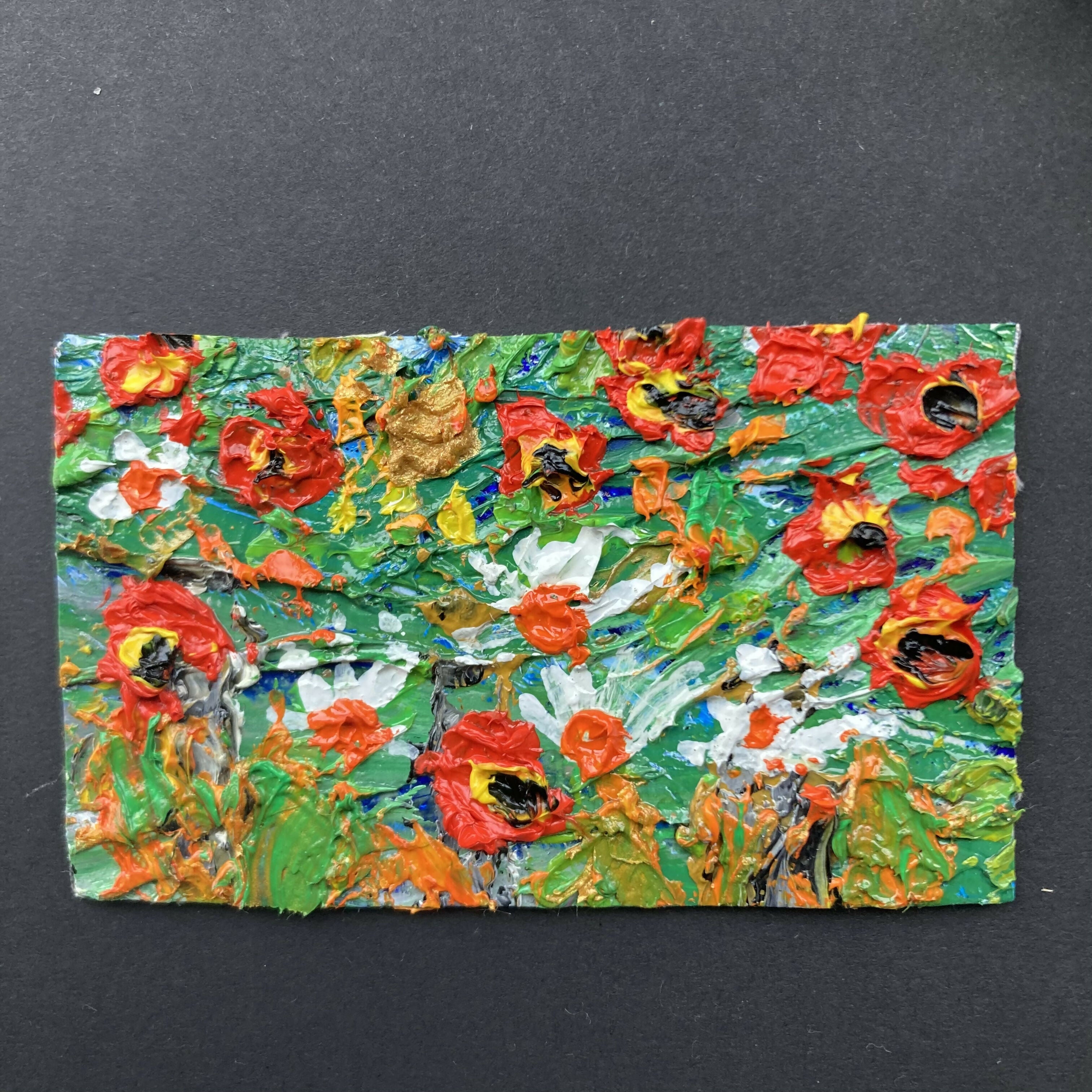 Poppies And Daisies Mini Oil Painting Fridge Magnet
