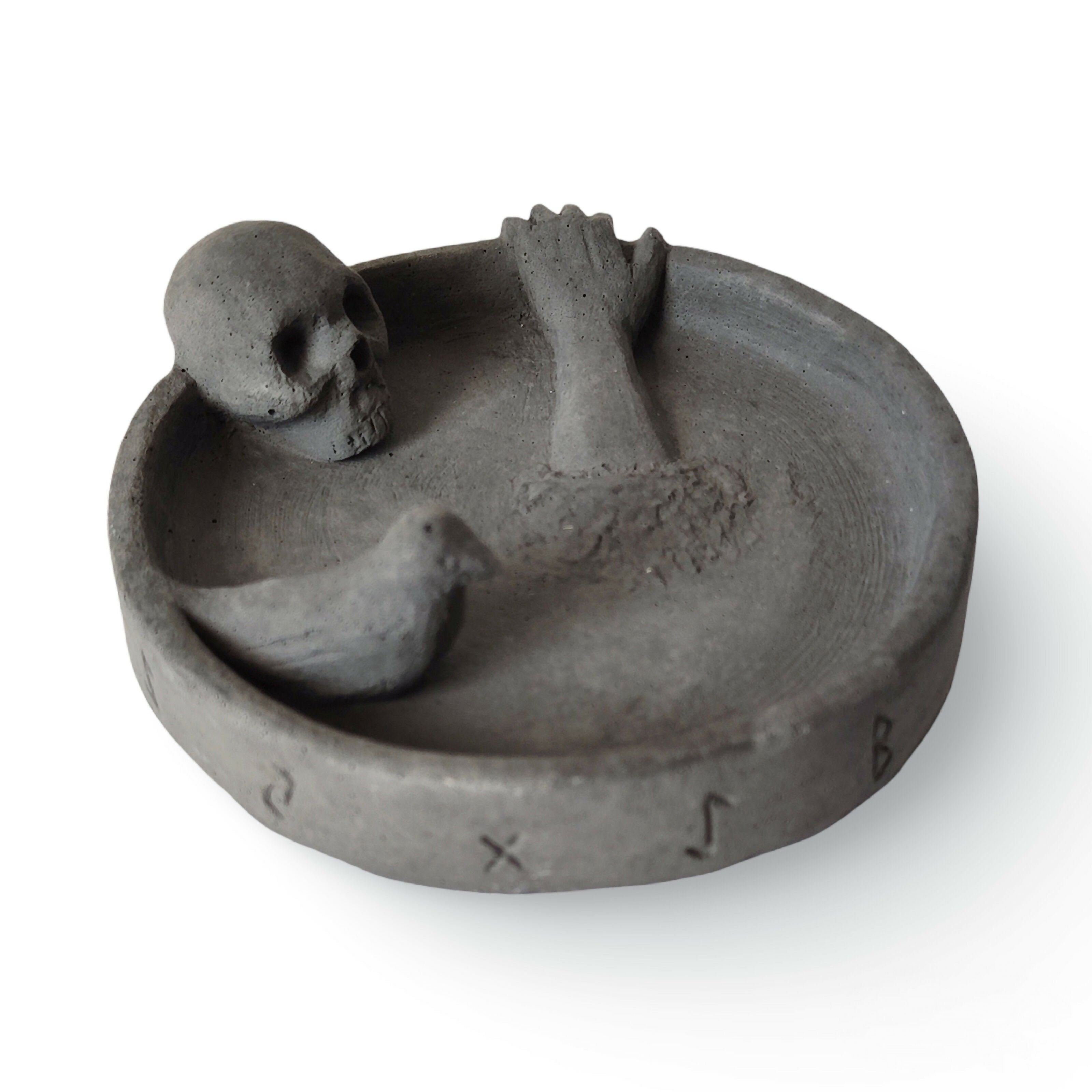 Hand-Sculpted Trinket Dish / Skull, Raven, Hand Sculpture