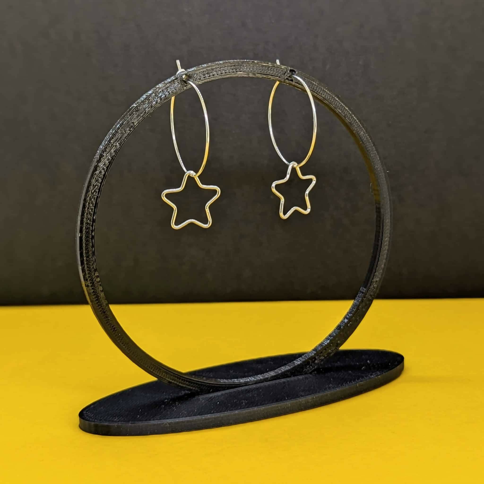 ‘Starlight’ Sterling Silver Star Hoop Earring- Meduim Size