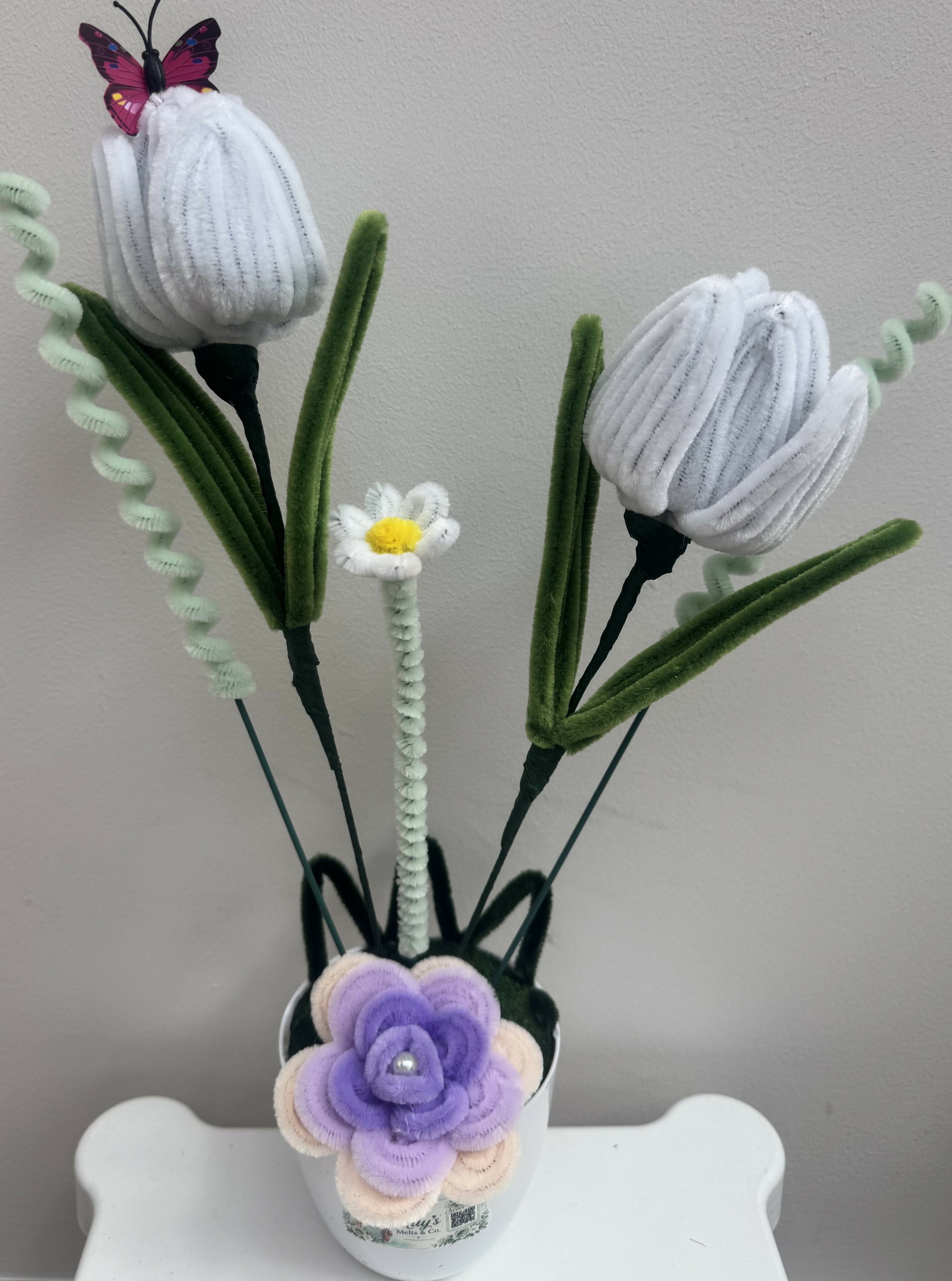 Handmade Chenille Tulip Arrangement in Ceramic Pot