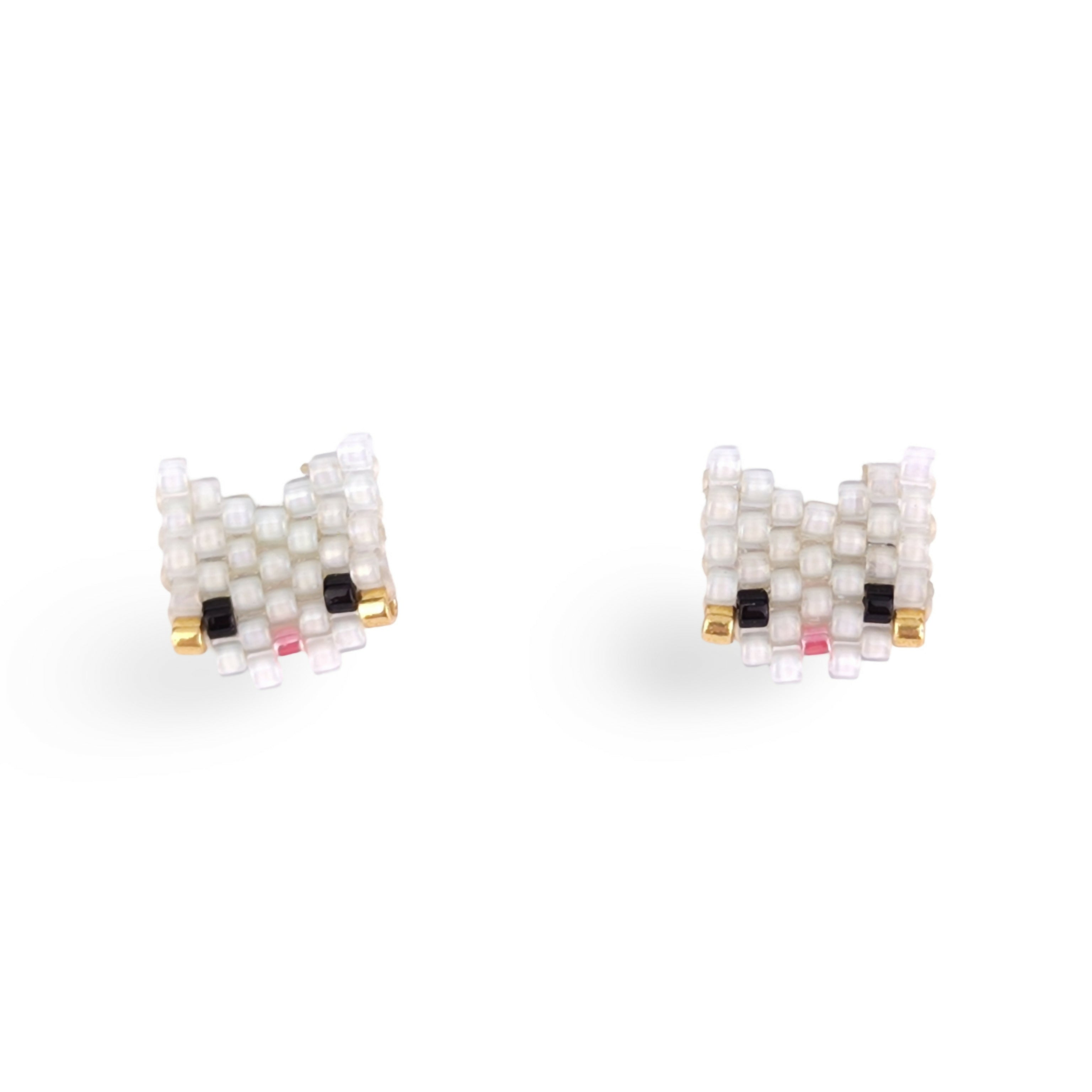 Handwoven Beaded Stud Earrings - Cats / Kittens