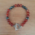Tibetan Silver Toggle Catch Bracelet with Carnelian and Faceted Grey Hematite.