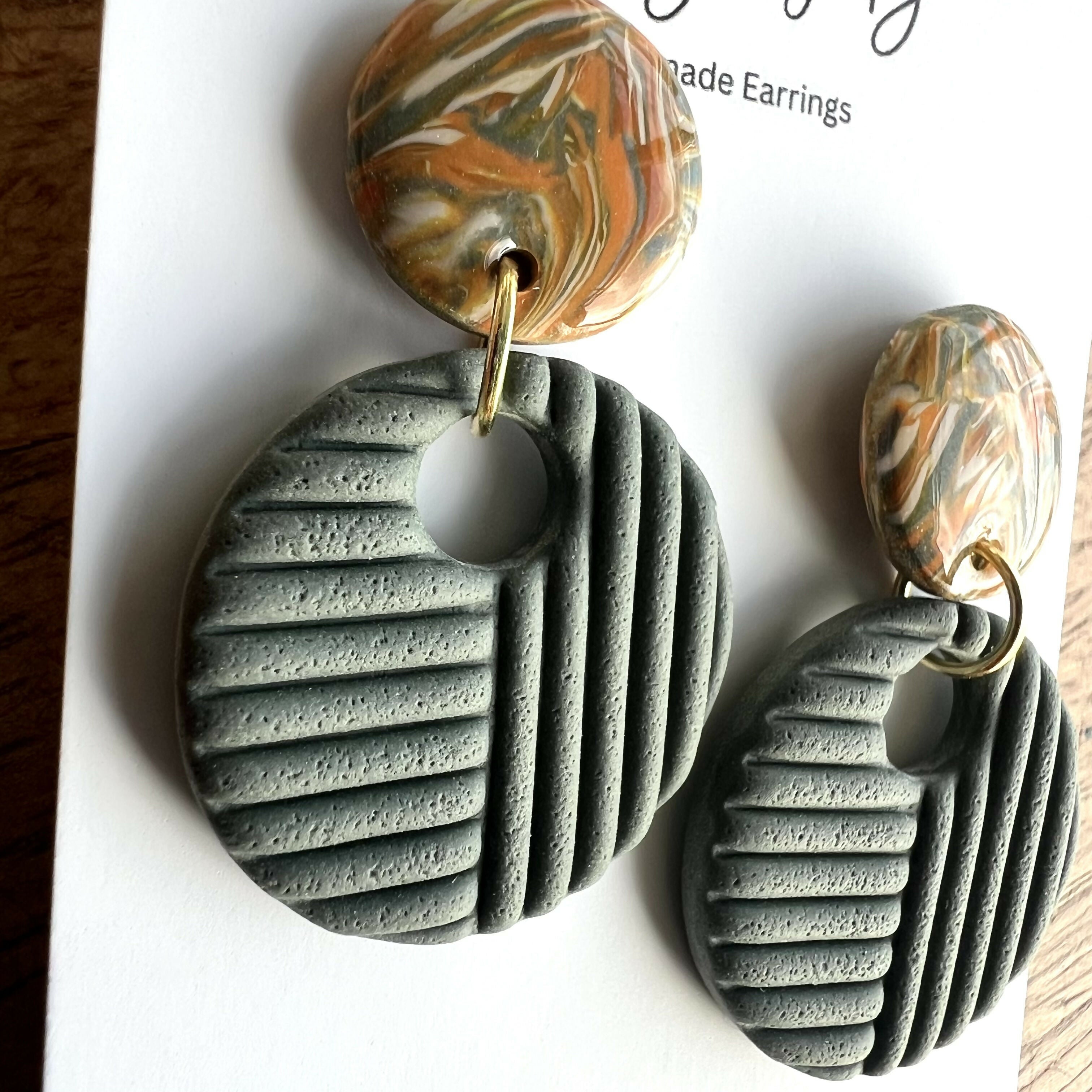 Statement Dangle Earrings – Polymer Clay Textured Earrings, Modern Geometric Earrings, Handmade Clay Jewellery