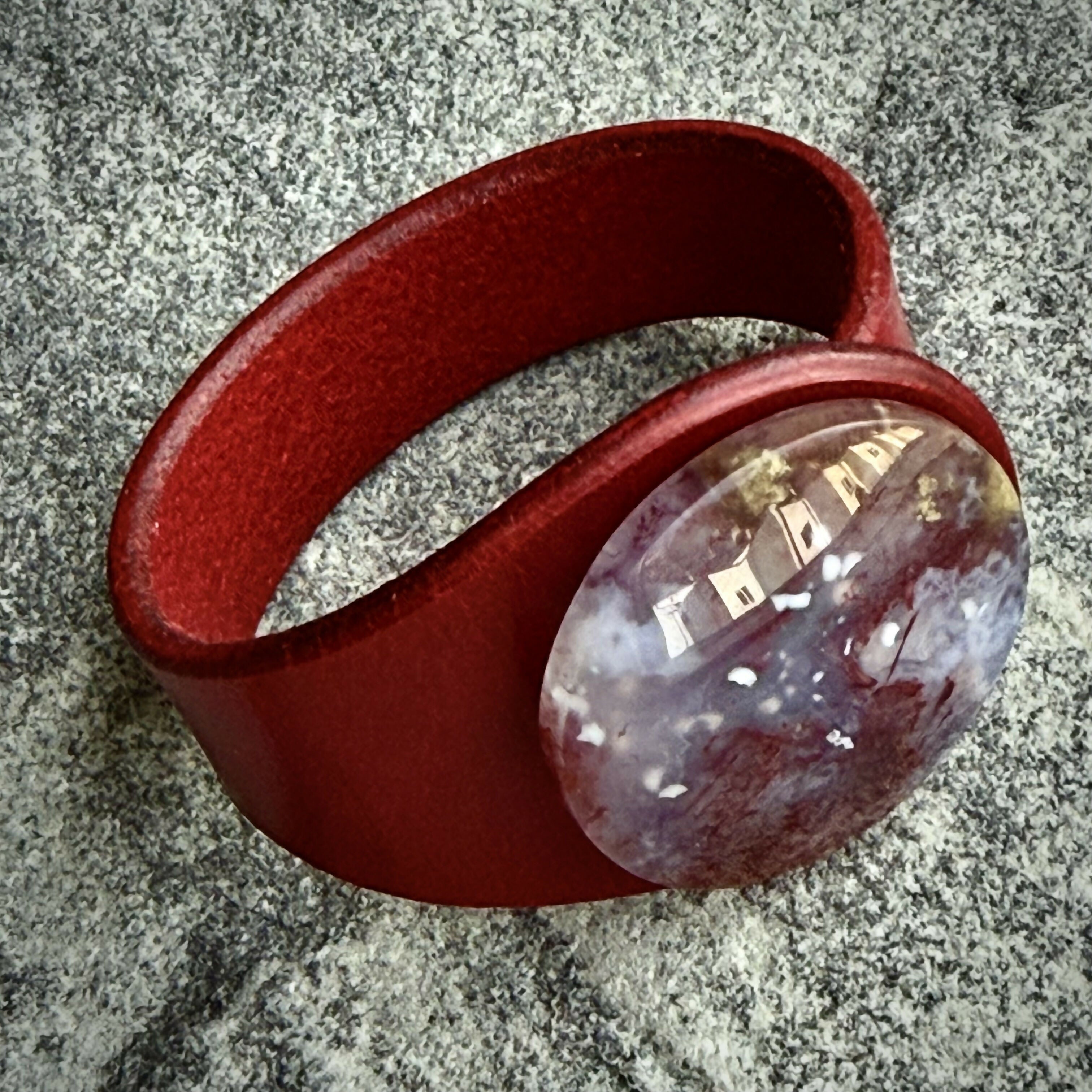 Handcrafted Natural Leather & Red Moss Agate Gemstone Bracelet - Size S or M