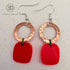 Red Acrylic & Hand-Hammered Copper Earrings