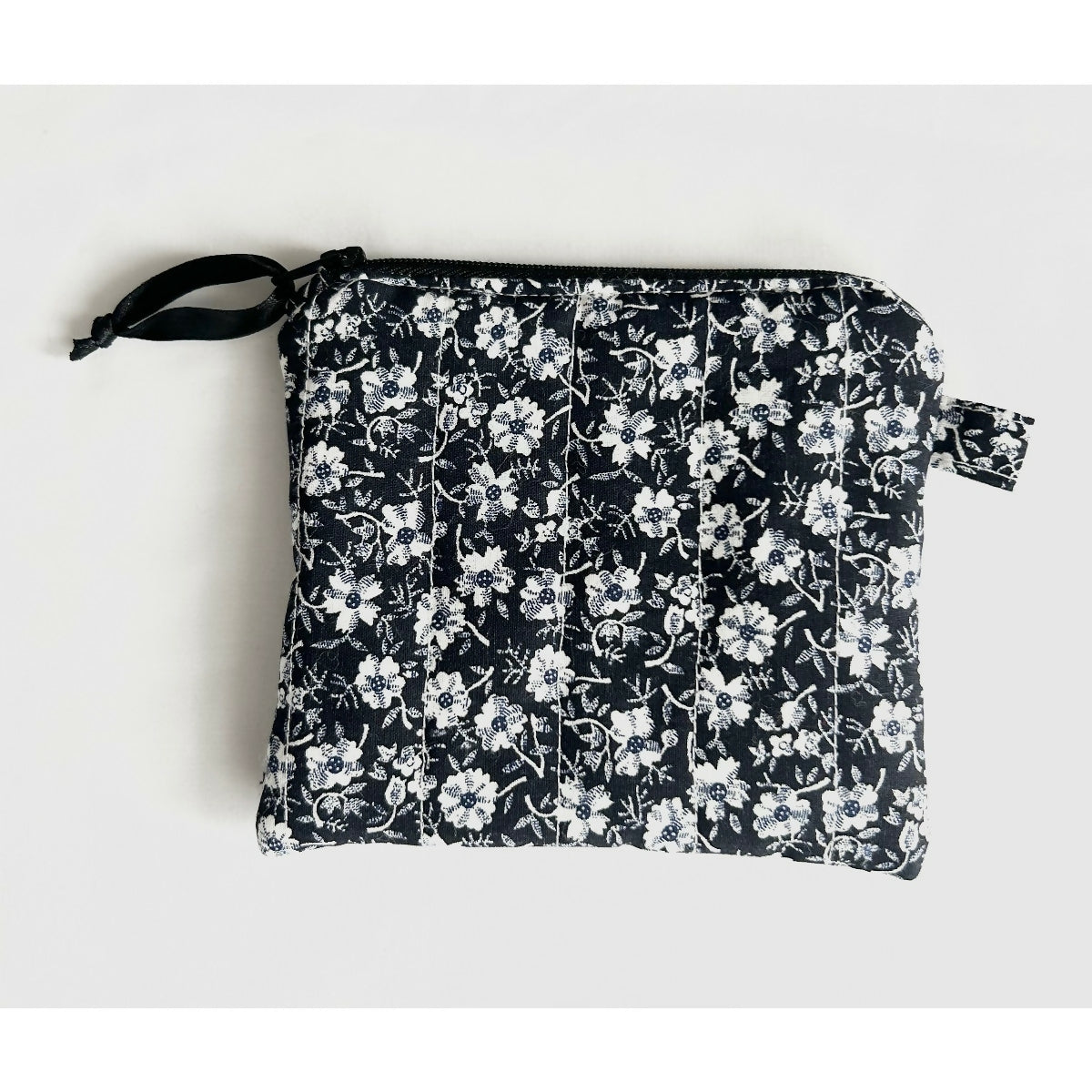 Black Floral Quilted Coin Purse / Card Holder