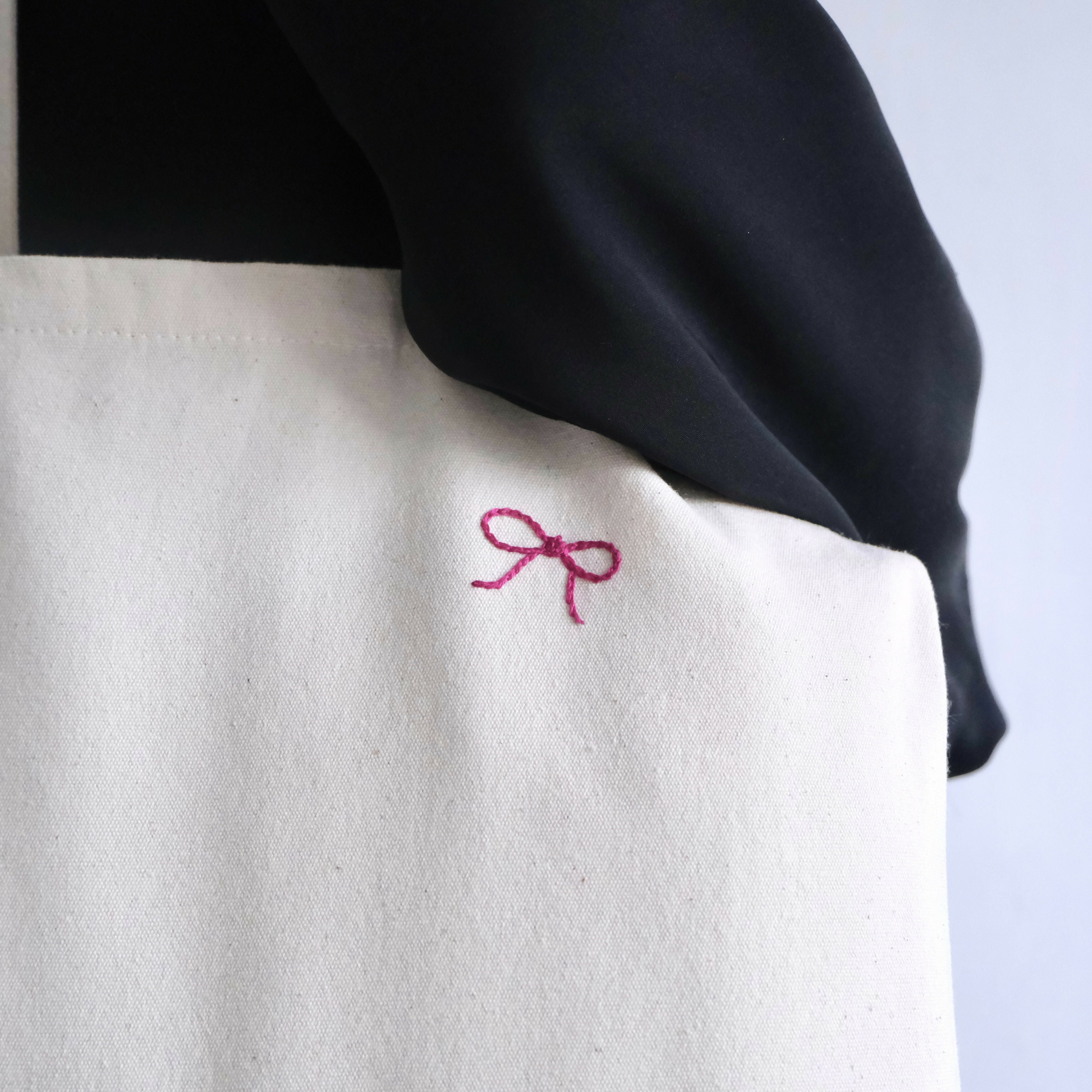 Hand Embroidered Pink Bows Tote Bag
