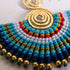 Blue Macrame Earrings; Egyptian Fan Gold Wire Spiral Bohemian Earrings