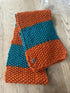 LONG COSY CHUNKY STRIPY SCARF - ORANGE & RAINFOREST BLUE