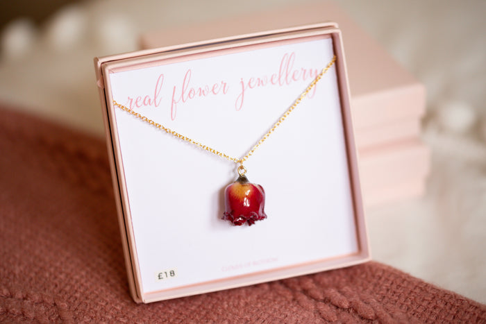Big Red Rose Necklace Gold Plated