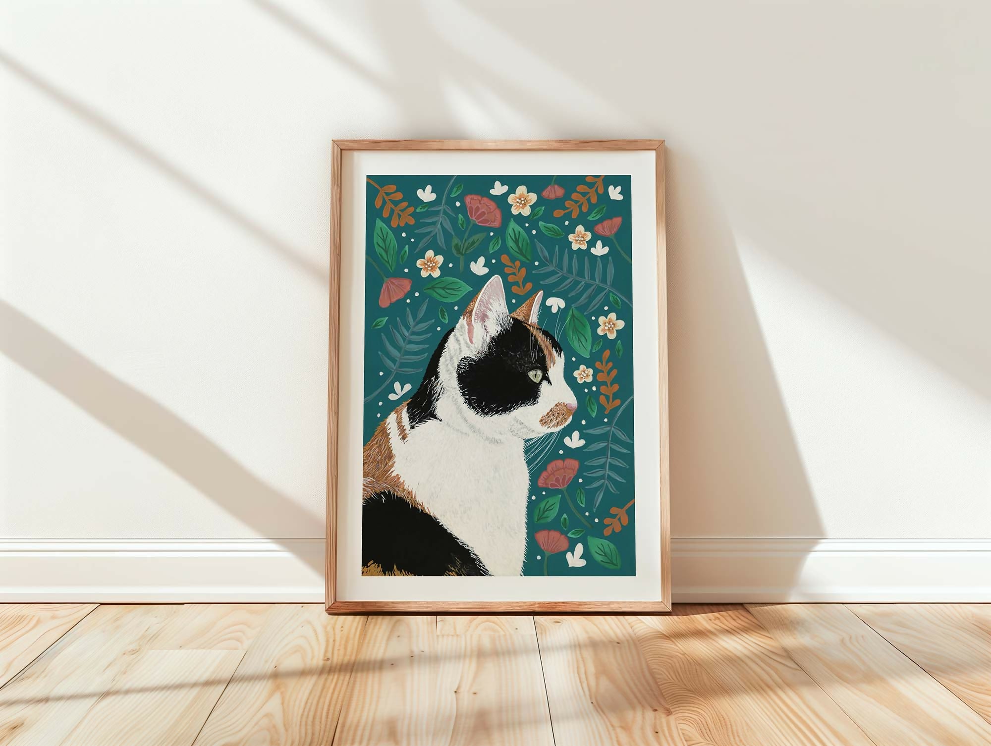 Calico Cat Floral Art Print A4