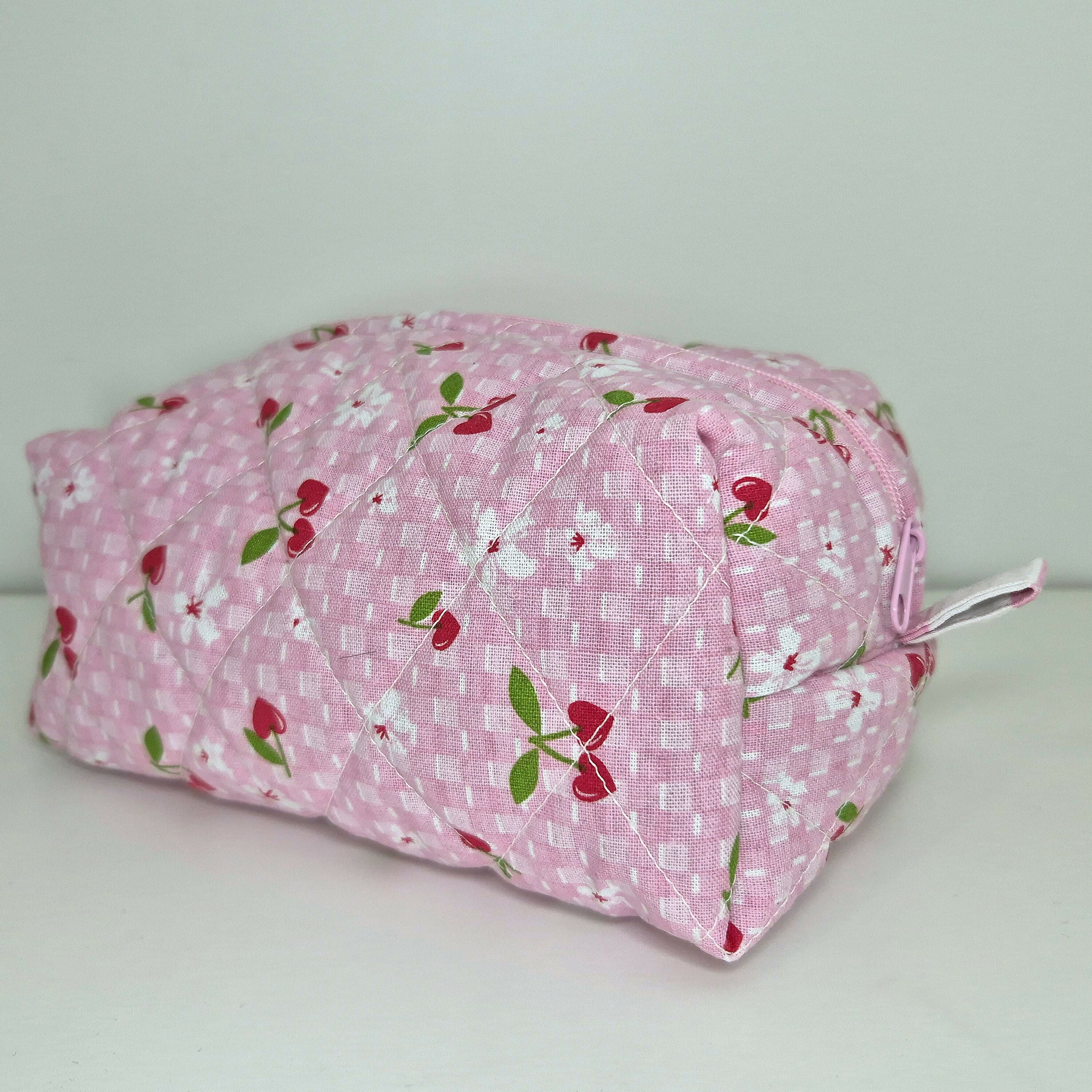 Quilted Cosmetic Makeup Bag With Hearts Theme
