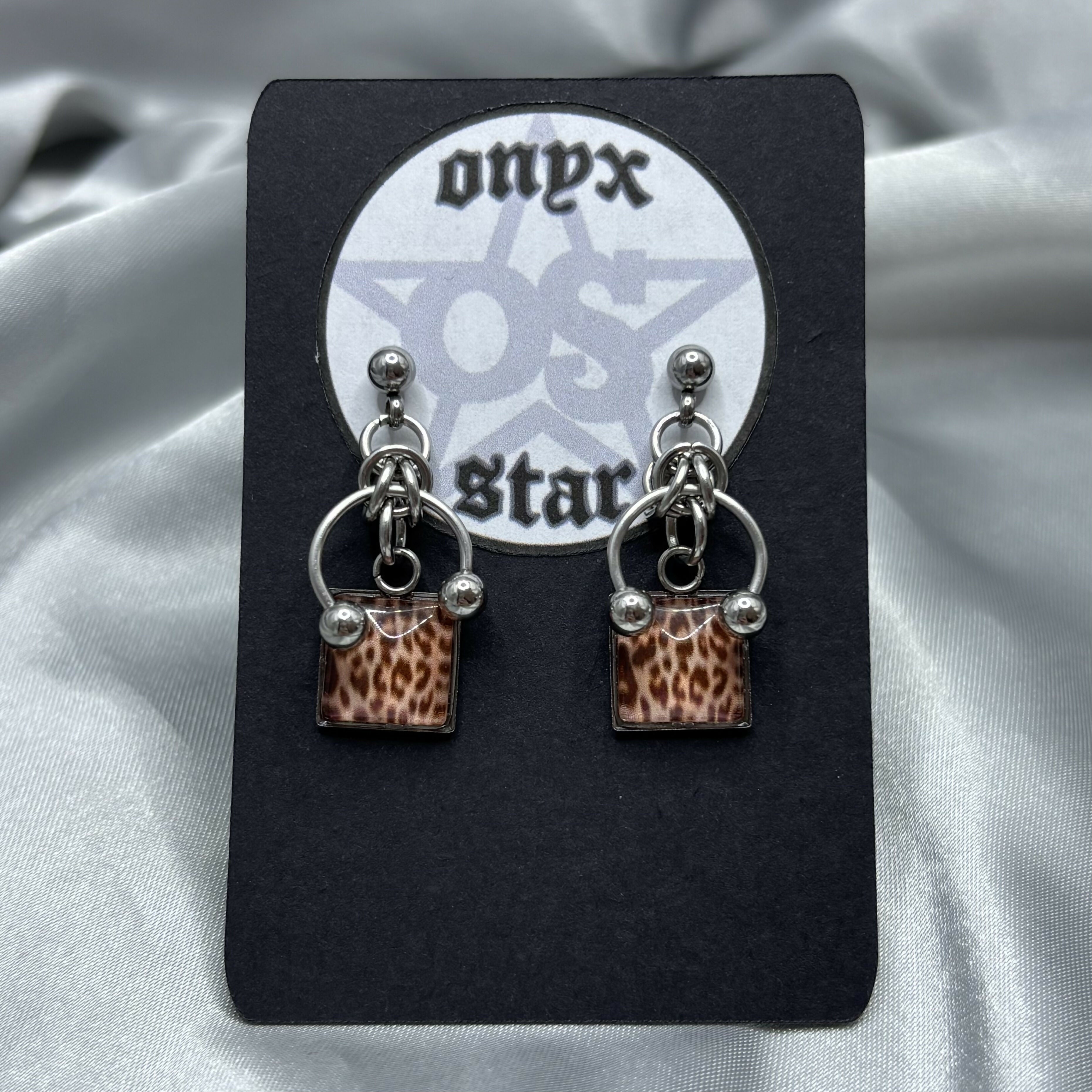 Square Leopard Print Pierced Earrings