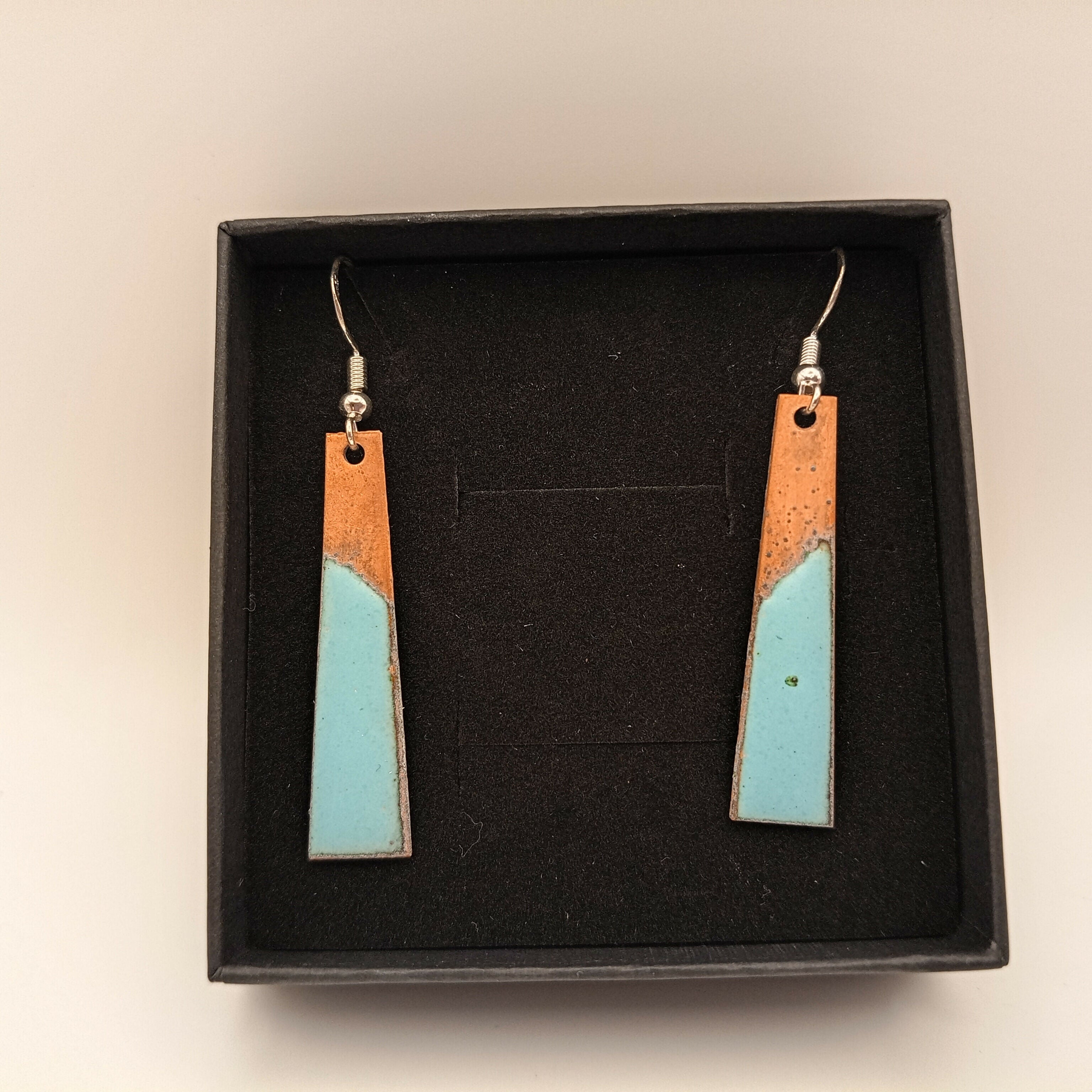 Pale Blue and Copper Enamel Earrings