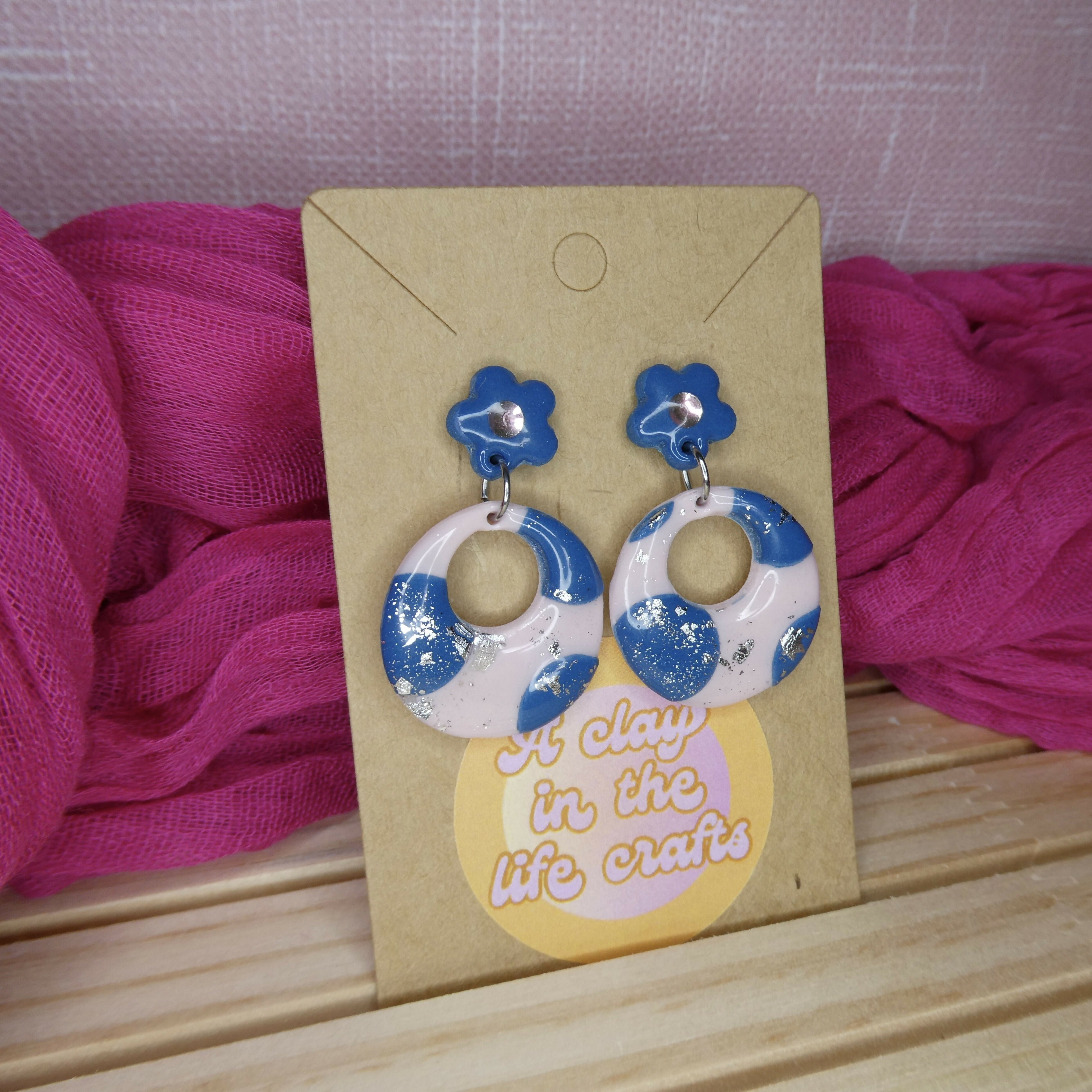 Teal And Dusty Pink Spotty Polymer Clay Earrings