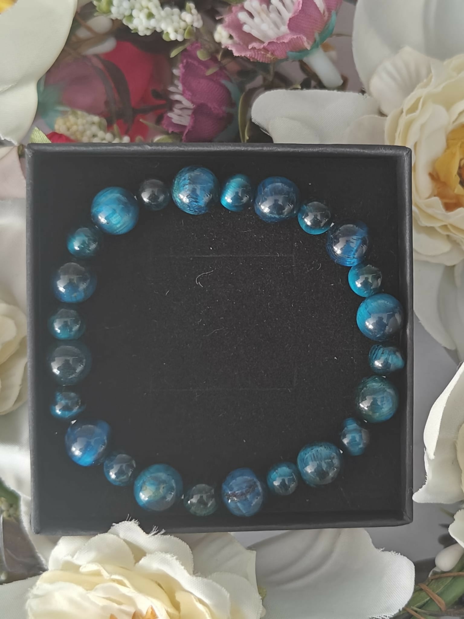 Blue Tiger's Eye Crystal Bead Bracelet