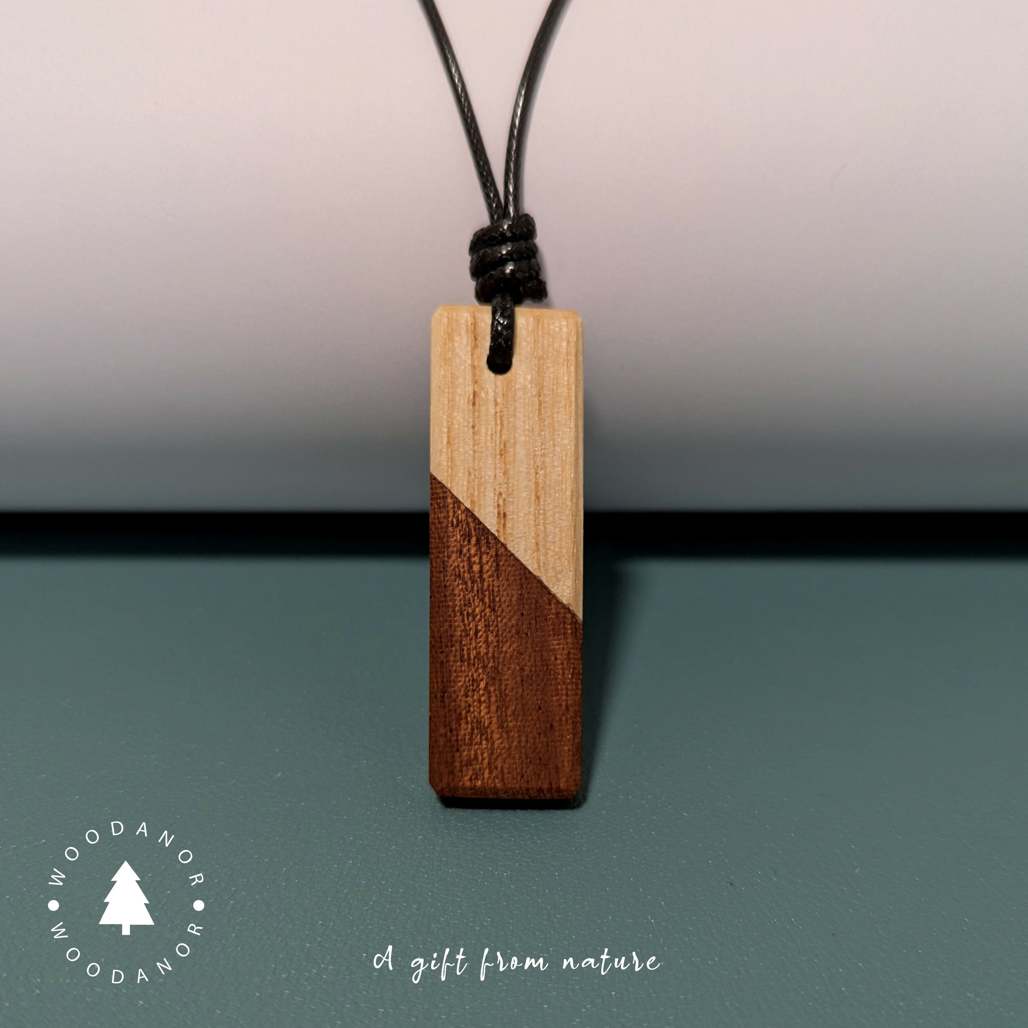 Two-Tone Wood Pendant Necklace