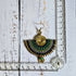 Green Jade Macramé Earrings; Boho Crystal Earrings with Gold Spiral Wire Art