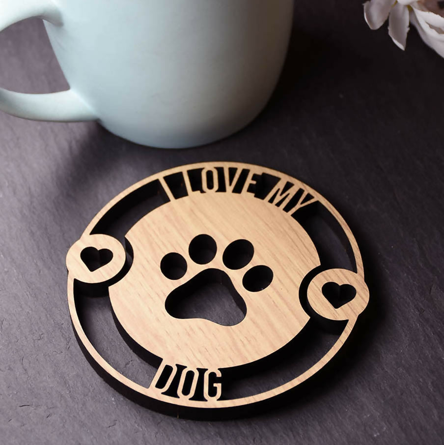 I Love My Dog Laser Cut Wooden Coaster