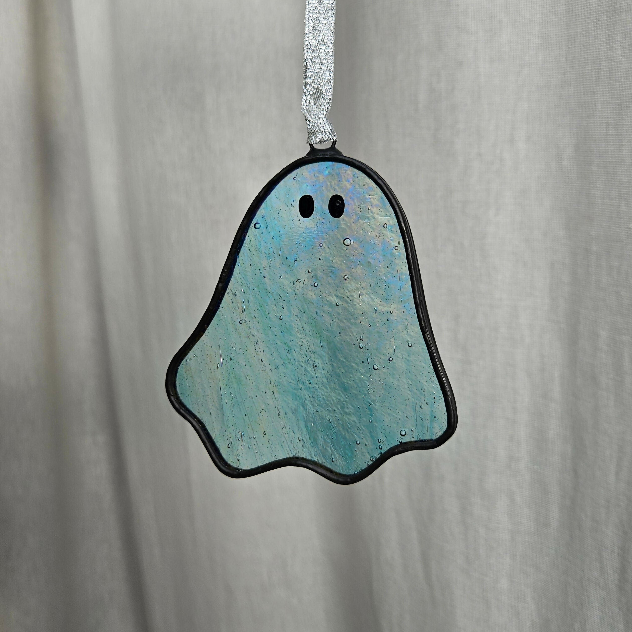 Streaky Iridescent Blue Ghost Stained Glass Decoration