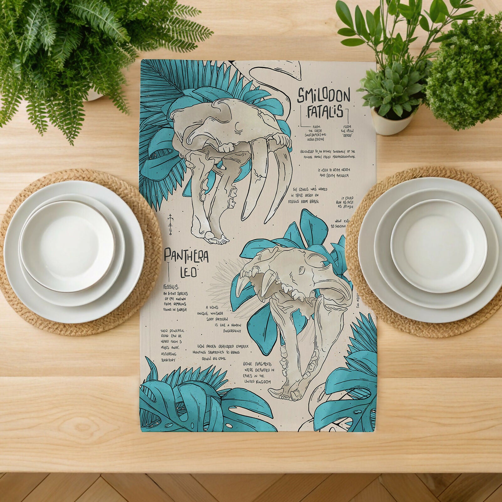 Smilodon & Panthera Leo Compendium Tea Towel